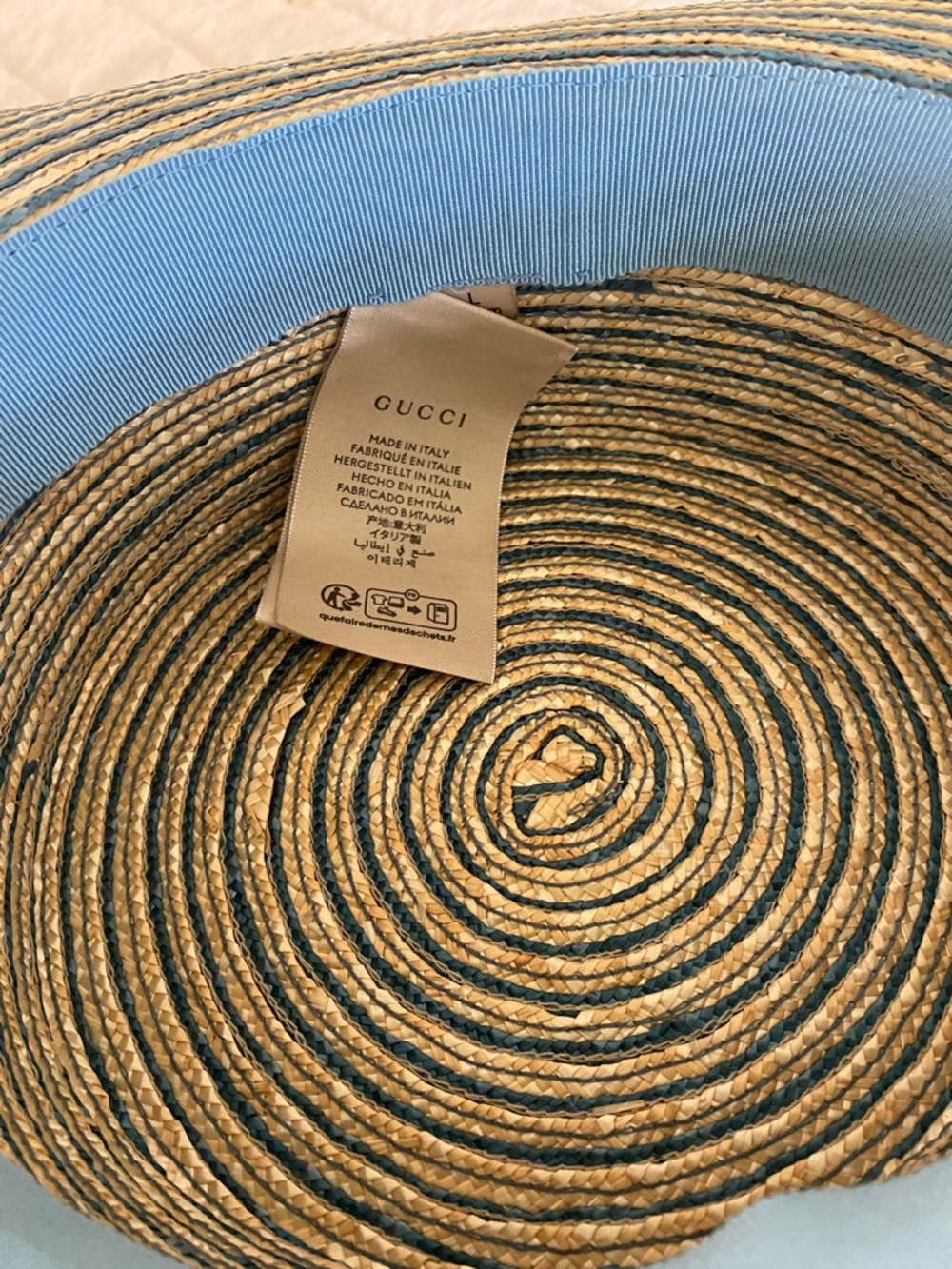 GUCCI Alvy Striped Beige and Light Blue Raffia Straw Hat - PRICE FIRM - Picture 13 of 16